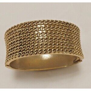 Chunky BOHO Hinged Wide Bracelet Chain Design Gold Tone Bangle 2 available